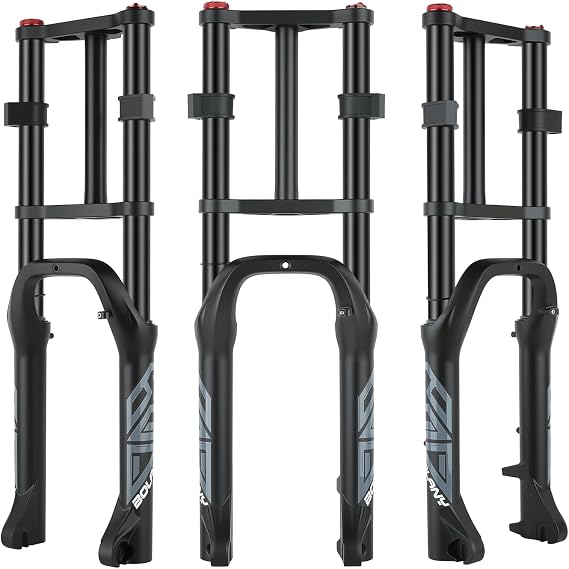 BOLANY Bike Suspension Fork 20inch 4.0 Tire Double Shoulder Snow Beach MTB Fat Fork | 110mm Travel | Damping Adjustment | Straight Tube QR 9mm | 1-1/8inch Steerer