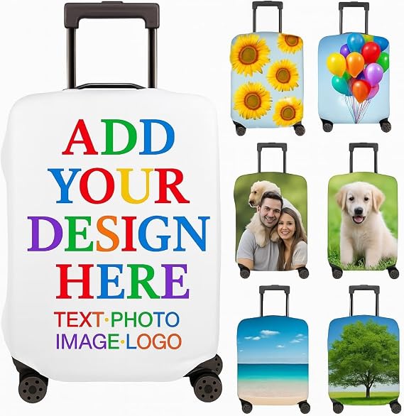 Custom Luggage Cover Personalized Suitcase Covers For Luggage with Photo Text Name Logo Double Sided Customized Elastic Washable Anti-Scratch Suitcase Cover For Travel Business (S(18-21in))