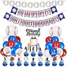 53 PCS Baseball Party Decorations Baseball Party Supplies Including Happy Birthday Banner Balloons and Baseball cake toppers for Sports Theme Birthday Party and Baseball Theme Party Decor