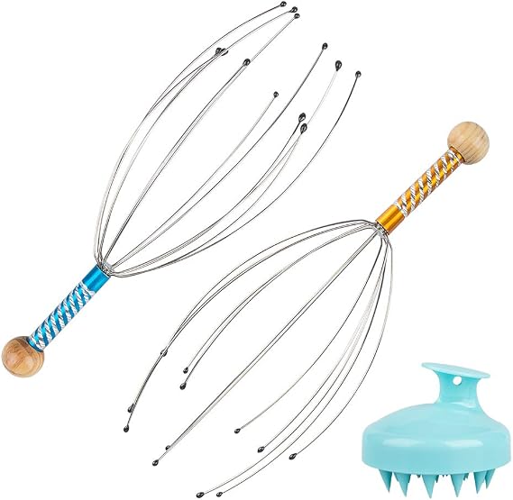findTop Set of 3, Silicone Scalp Brush and 2 Scalp Massagers, Handheld Head Massage Tingler Scratcher and Hair Scalp Scrubber for Deep Relaxation & Hair Stimulation