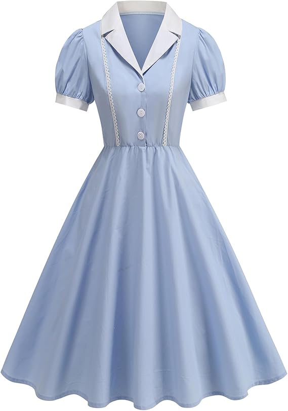 Notch Lapel 50s Dresses for Women Vintage 1950s Retro 50's Themed HOCO Dress Short Sleeve Prom Tea Party Cocktail Swing Dress