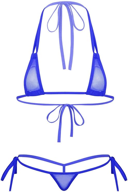 Womens Mesh See Through Micro Bikini Set Lace-Up Bras with G-String Swimsuit Bathing Suit