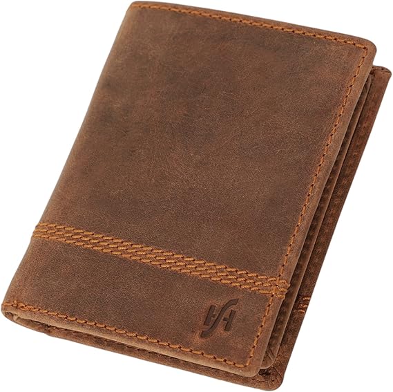 STARHIDE Designer Mens Leather Wallet RFID Safe Contactless Card Blocking ID Protection Card Case Wallets - Top Grain Cow Hunter Leather Gift Boxed Mens Purse #1195 Brown