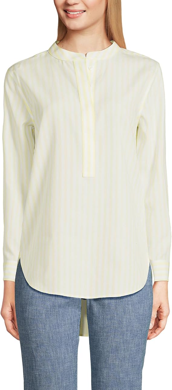 Women's No Iron Long Sleeve Banded Collar Popover Shirt