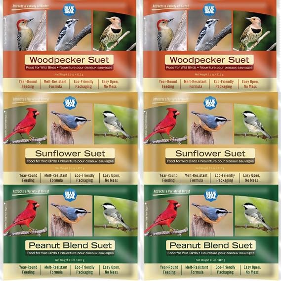 Blue Seal Nut Feast Suet Cakes for Wild Birds | No Mess Suet Feed with Variety of Nuts | Food for Woodpeckers, Cardinals, Siskins & Sparrows | Use with Suet Feeder | 11oz Seed Cake (6 Variety Pack)