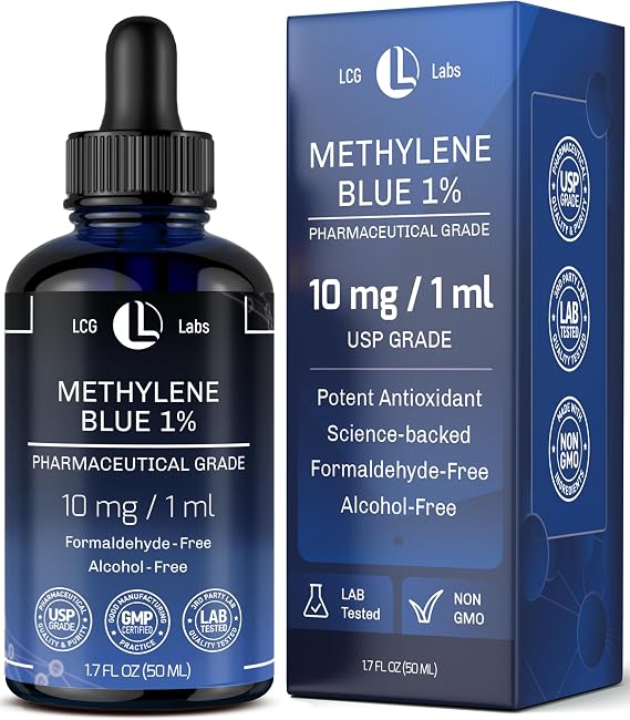 Methylene Blue Drops - Methylene Blue Pharmaceutical Grade 1% - Liquid Drops Aqueous Solution 10 mg / 1 ml - Third Party Tested - Formaldehyde & Alcohol-Free - Made in USA 1.7 Fl OZ