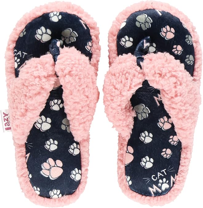 Lazy One Spa Flip-Flop Slippers for Women, Girls' Fuzzy House Slippers