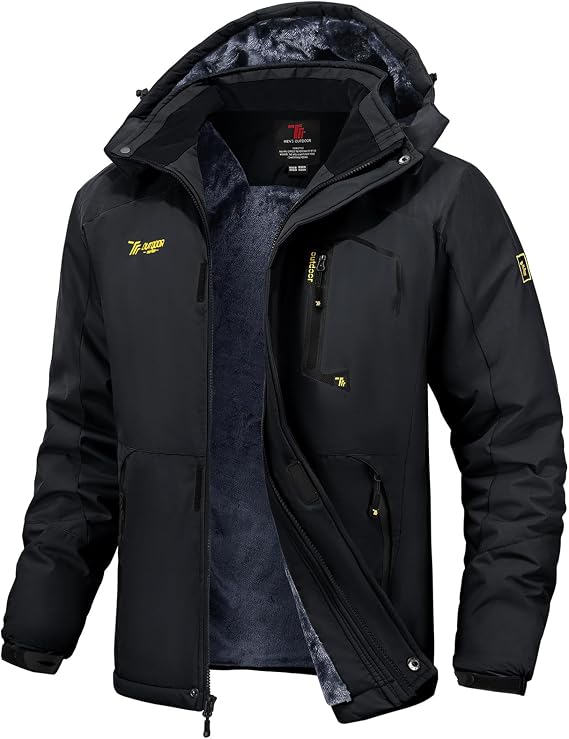 TBMPOY Men's Winter Jackets Skiing Waterproof Snow Thick Fleece Lined Hooded Utility Cold Weather Warm Outdoor Ice Work