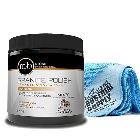 MB-20 Granite Polishing Cream with Microfiber Cloth - Spot Polish Etches and Dullness to Mercantile Granite, Serpentine, Engineered Stone, Quartzite or Other Ophicalcites - 8.5 Oz Kit