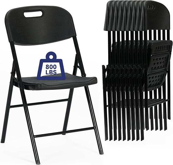 10 Pack Thicker 800 LBS Black Folding Chairs, Commercial Grade Folding Chair, Foldable Chairs for Events