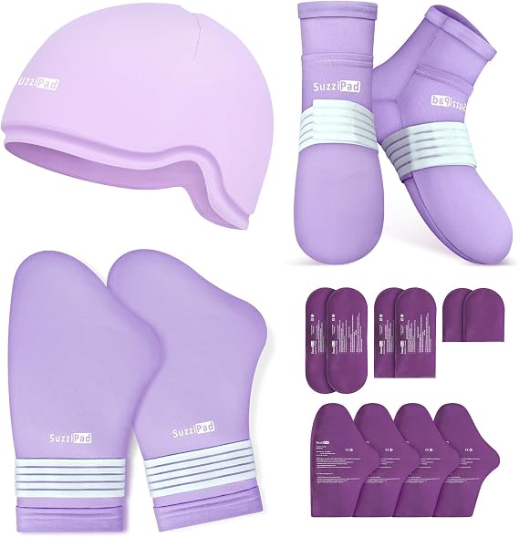 SuzziPad Chemo Gloves & Socks & Cold Cap for Neuropathy Soreness, Purple, S | Full Cooling Coverage, Chemo Must Haves to Smoothe Tingling Burning Numbness for Chemo Effects & Daily Discomfort