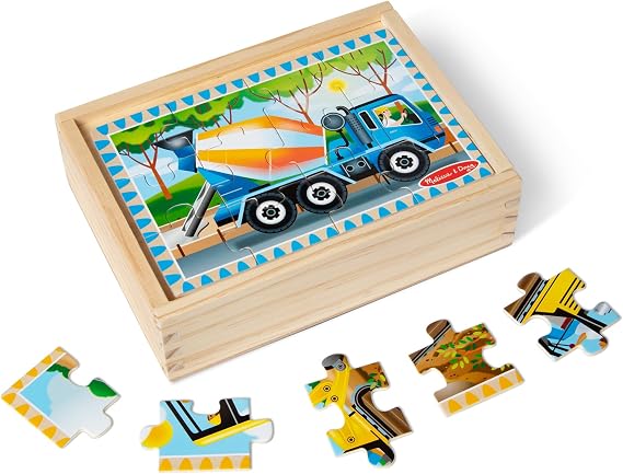 Melissa & Doug Construction Vehicles 4-in-1 Wooden Jigsaw Puzzles in a Box (48 pcs) Trucks Puzzle for Kids - FSC Certified - FSC Certified