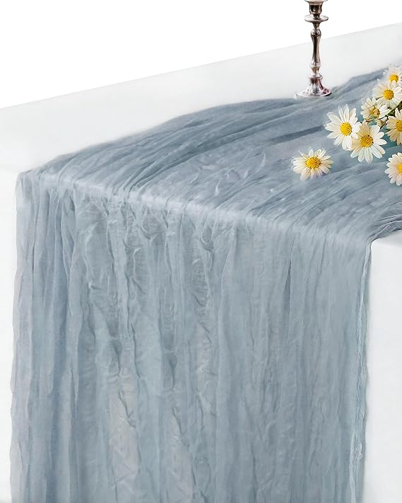 Dusty Blue Cheesecloth Table Runner 120 Inch, Easter Spring Table Runner, Boho Gauze 10 FT, Cheese Cloth Runner for Wedding, Baby Bridal Shower, Party, Farmhouse Centerpiece Home Decor