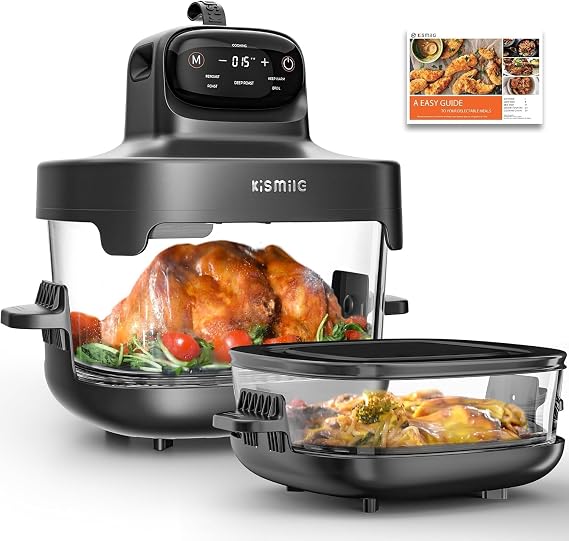 Kismile 12-in-1 Air Fryer Oven, 23QT, Bake, Roast, Broil, Dehydrate & Warm, Includes Full Accessories, Gray