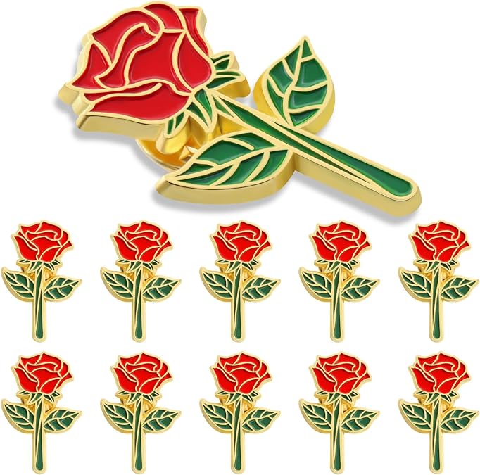 12/50/100Pack Red Rose Flower Enamel Lapel Pin 1.4 Inch -Metal Souvenir Hat Men Women Patriotic Travel Badge Brooch