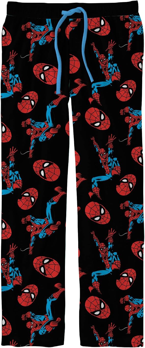 Spiderman Marvel Comics Jumping Faces Allover Print Pajama Sleep Pants Licensed