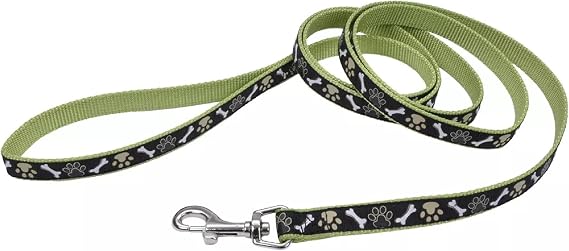 Coastal Pet Ribbon Dog Leash - Contemporary Stylish Look - Durable Fade-Resistant Nylon Material - Perfect for Dogs Brown Paws and Bones, 5/8" x 06'