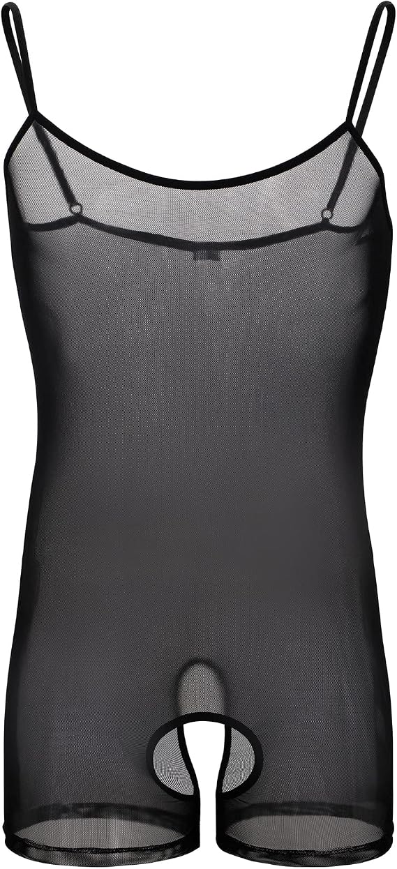 cloudmall Men's Sexy One Piece Leotard Sleeveless Lingerie Bodysuit Sheer Underwear Shorts