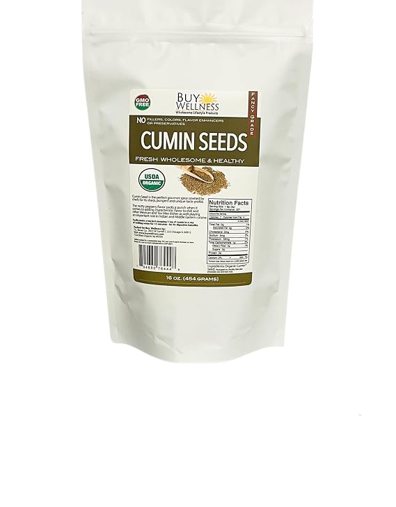 Whole Cumin Seed, Organic, USDA Fresh Tasting, Flavorful Cumin or Jeera seeds from Buy Wellness Organics 16 oz bag