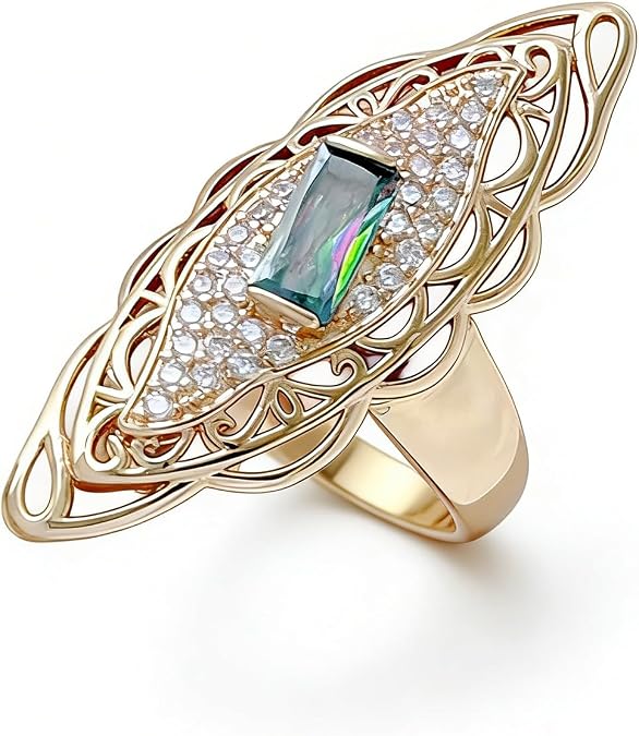 Bohemian Hollow Out Gray Stone Antique Style Turkish Design Statement Ring