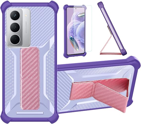 Case Compatible for Realme P3x 5G Phone Case Stand Cover [with 1* Tempered Glass Screen Protector] Hybrid Case [Folding Support Magnetic] [Frosted Anti-Fingerprint] ZJBB-Purple