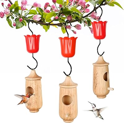 3 Pack Hummingbird House, with Hummingbird Feeders for Outdoors Hanging, Wooden Hummingbird Houses for Outside for Nesting, Bird Houses for Garden Window Outdoor Home Oak Ears of Wheat