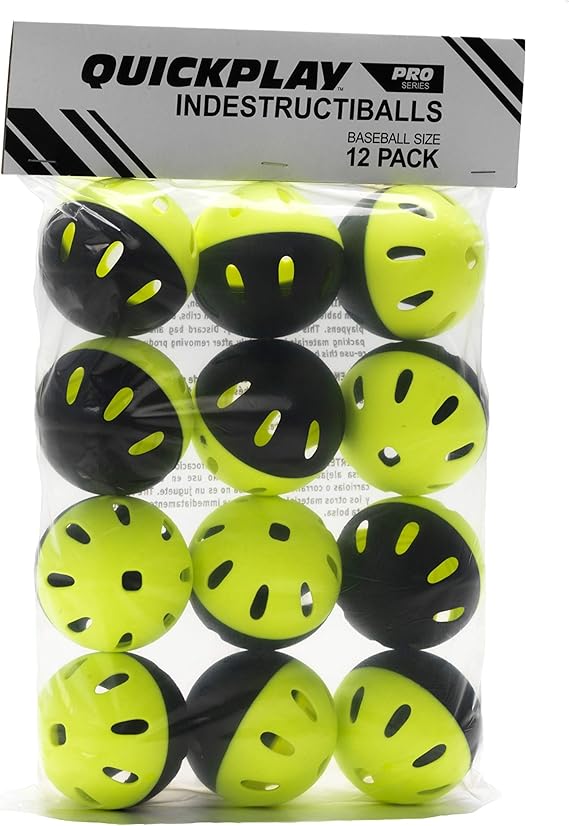 QUICKPLAY Indestructiballs - Heavy-Duty Baseball & Softball Training Balls | Limited-flight design, High-impact & long-lasting, Plastic Baseballs Practice, for Hitting Pitching Batting, Indoor Outdoor