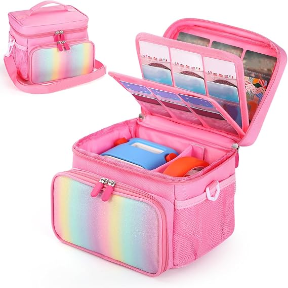 Travel Carrying Case Compatible with Yoto Player Bluetooth Speaker,30 Cards Storage Bag with Handle and Shoulder Strap,Portable Travel Storage box for Player & Headphone Accessories (Pink)