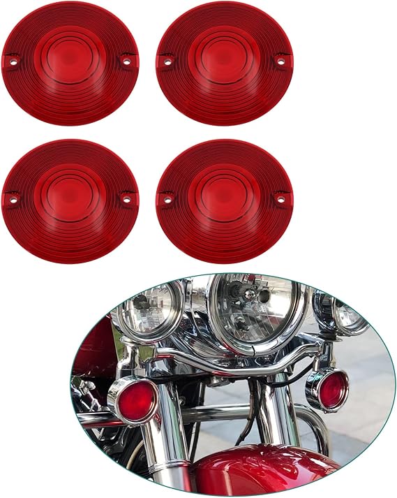 4PCS Red Turn Signal Light Covers Lens For Harley Touring Softail 1986-UP | ABS Plastic, Finish,Headlight Covers,Fits For 1986-UP Harley Models with Flat Turn Signal Lenses,Front and Rear 4PCS Set