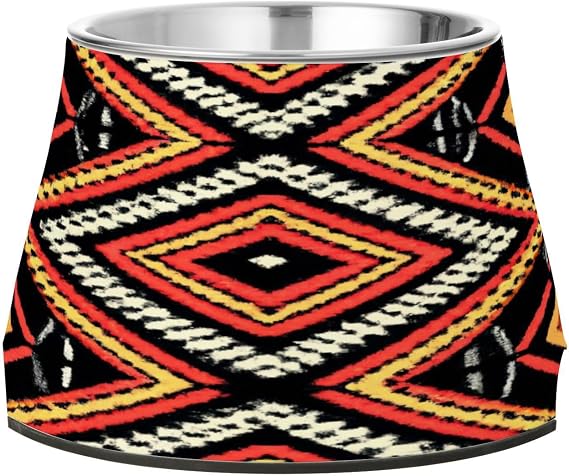 African Foke Art Texture Dog Bowl - Stainless Steel Cat Bowl 18 oz - Non-Slip Rubber Base Pet Bowl for Food or Water