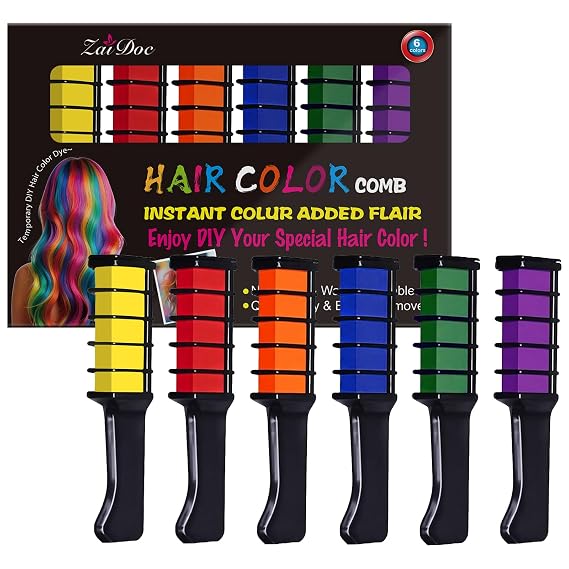 Hair Chalk Comb Set, 6 Colors Temporary Hair Dye, Rainbow Hair Coloring Kit with Replaceable Chalk