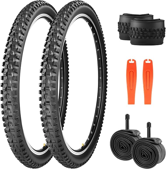 Mountain City Bicycle Tires with Aggressive Tread, Anti-Slip, Excellent Grip Water Drainage - Compatible with MTB, Hybrid, Commuter Bikes (Black(2 Tires&2Tubes), 26x2.3 inch)