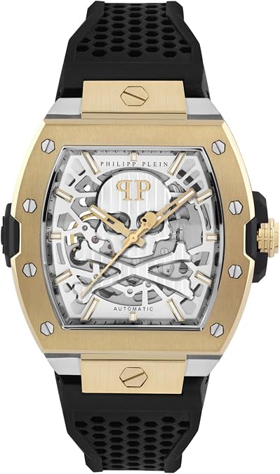 Philipp Plein Collection Luxury Mens Watch Timepieces with a Black Strap Featuring a Two Tone Case and a Silver Dial