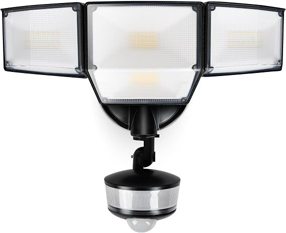 LUTEC 84W 9500LM LED Flood Lights Hardwire Motion Sensor Outdoor Lights | Night Light, 4 Head LED Flood Lights, 5000K Daylight, IP65 Waterproof, Motion Detected Lights for Outside (Black)