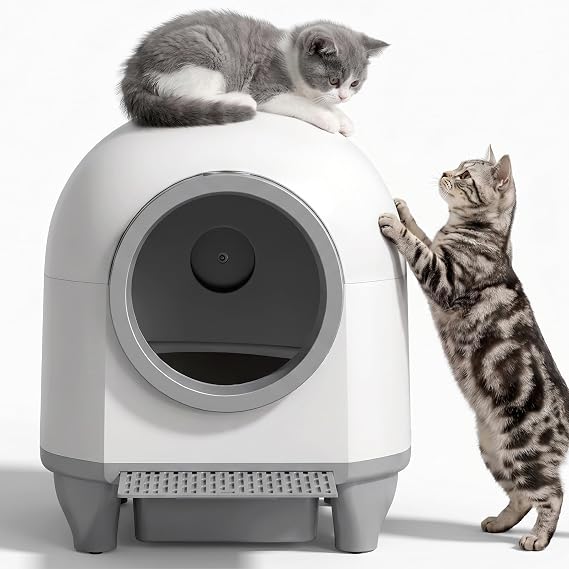 Greesum Fully Enclosed Self-Cleaning Cat Litter Box with App Control | Built-in Safety Sensors, Large Capacity for Multi-Cat Homes,  with Waste Bags and Litter Mat