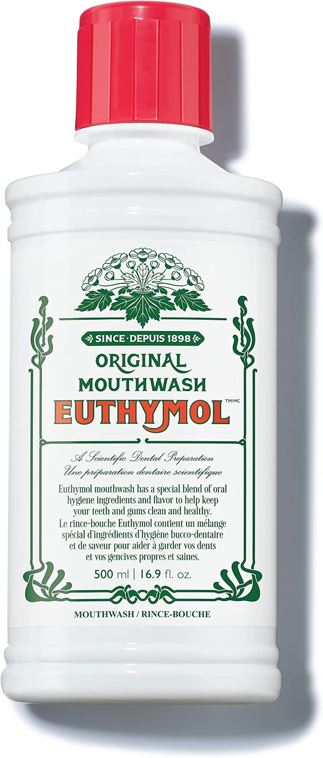 Euthymol] Original Mouthwash, 16.9 fl oz | Fresh Breath Euthymol Original Toothpaste Flavor Natural Oral Rinse Liquid with Menthol, Pink Jelly Mouthwash for Treating Bad Breath