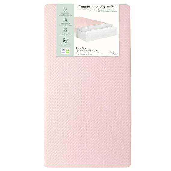 Dream On Me Pure Zen 2-in-1 Infant Crib and Toddler Bed Mattress Greenguard Gold & BSA Certified, Copper-Infused Toddler Layer, Removable Waterproof Zipper Cover- Pink & White