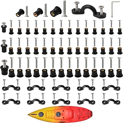 52 Pairs M4 M5 M6 Neoprene Well Nuts and Kayak Pad Eye Kit wScrew, Rubber Well Nuts Expansion Bolts for Kayak Motorcycle Boat Marine Canoe Windscreen Harley Headlight Road Glide Windshield
