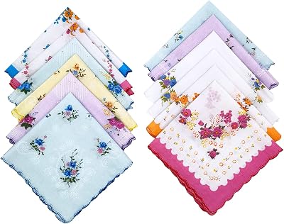Cotton Ladies Vintage Floral Handkerchiefs for Wedding Party 12 pack