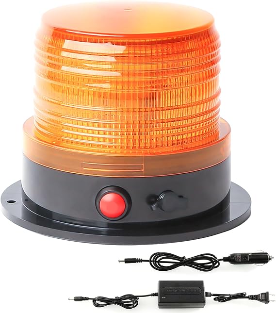 Battery Operated Amber Warning Beacon Light w/Magnetic Base, Portable Rechargeable Mini Roadside Roof Top Plow LED Strobe Emergency Flash Mail Lights for Trucks/Trailer/Vehicle 1-Pcs