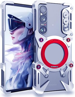DAYJOY Magnetic Metal Case Compatible with Sony Xperia 1 VI, Premium Aluminum Cool Gear Style Shockproof case with Kickstand Rotatable Holder Silver