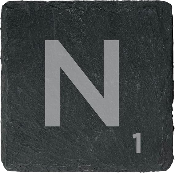 eBuyGB Scrabble Drinks Coasters, Square Slate Coaster, Individual Alphabet Letters, Scrabble Tiles with Score Marks - Personalise Your Own Scrabble Words (N)