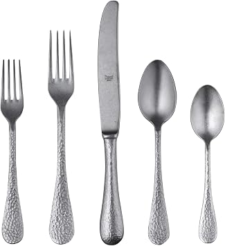 MEPRA 106922005 Epoque Pewter 5-Piece Durable 18/10 Stainless Steel American Style Flatware Cutlery Set for Fine Dining, Dishwasher Safe, Service for 1