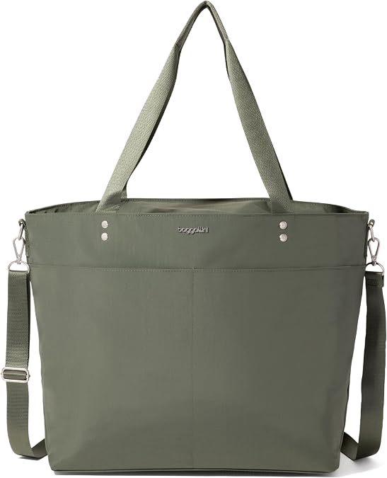 Baggallini Carryall Tote - Lightweight Nylon Zipper Top Weekender Travel Beach Bag w/Luggage Sleeve