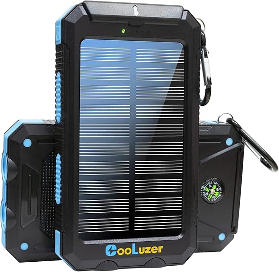 Solar Power Bank 36800mah, Solar Charger Power Bank with 18W PD 5V 3.1A outputs, IP67 Waterproof, Grade A+ Battery with LED Flashlight and Compass, Perfect Camping Gear Accessory for Outdoor (Blue)