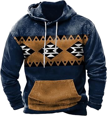 Muscularfit Customized Light Hoodies for Men Fall Fashion Ethnic Print Graphic Pullover Sweatshirts Casual Long Sleeve Hooded