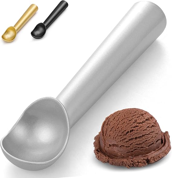 CUNSENR 7 inch Ice Cream Scoop - One-Piece Nonstick Aluminum Ice Cream Scooper - Professional Metal Ice Cream Spoon - Durable, Easy to Use & Clean - Lightweight Cookie Spoon - Scoop Ice Cream (Sliver)