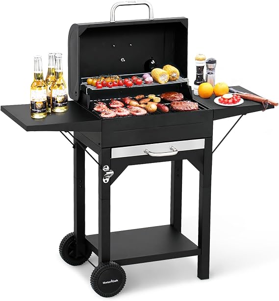Master Cook Charcoal Grill Outdoor Barbecue 238sq Grill Small BBQ Grill with Side Table for Camping Outdoor Backyard and Patio