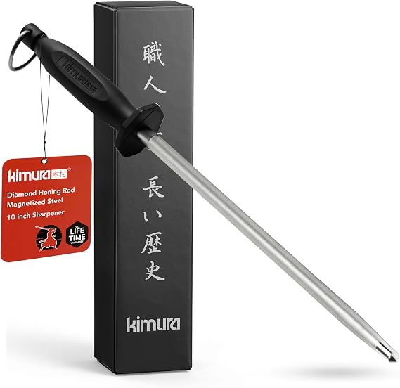Kimura Professional Diamond Honing Steel, 10 inch Honing Rod, Diamond Knife Sharpener, Magnetized Steel, Ergonomic Polypropylene Handle, Ideal for