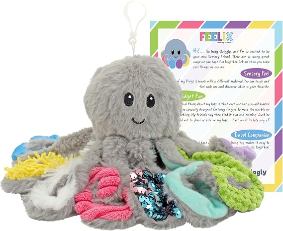 MEAVIA Mini Sensory Octopus Plush Toy, Travel-Size Fidget Plush for Special Needs and Sensory Fun